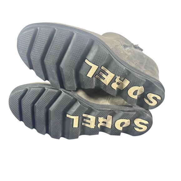 Sorel Joan of arctic Wedge Booties Sz 9 leather Waterproof Side Zip Taupe Boots - Picture 4 of 10